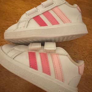 Adidas Kids' White Sneakers with Pink Stripes
